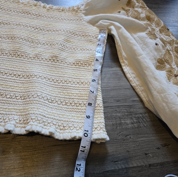 Anthropologie | White Gold Floral Embroidered Smocked Puff Sleeve Peasant Top S - Picture 6 of 12